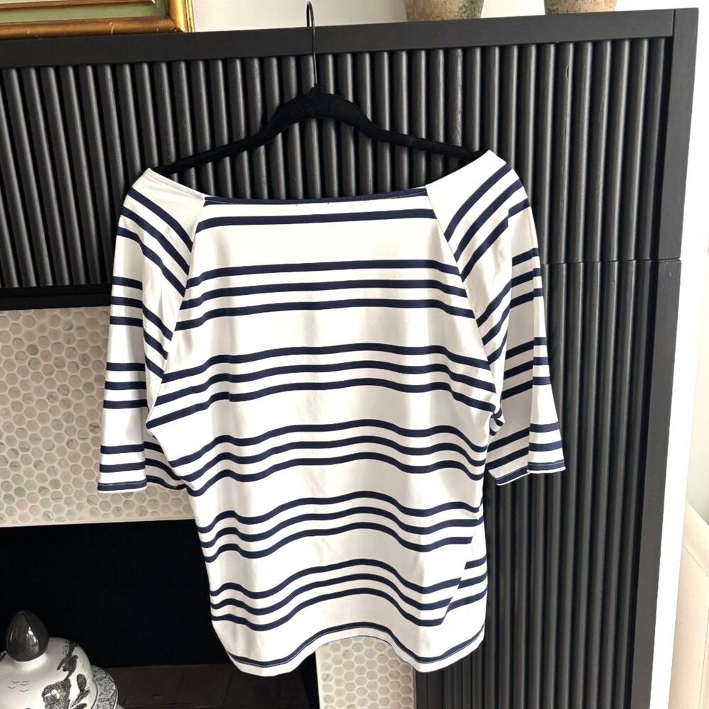 Talbots Striped Boatneck Top 3/4 Sleeve White Navy Size XLP Petite - Picture 4 of 6